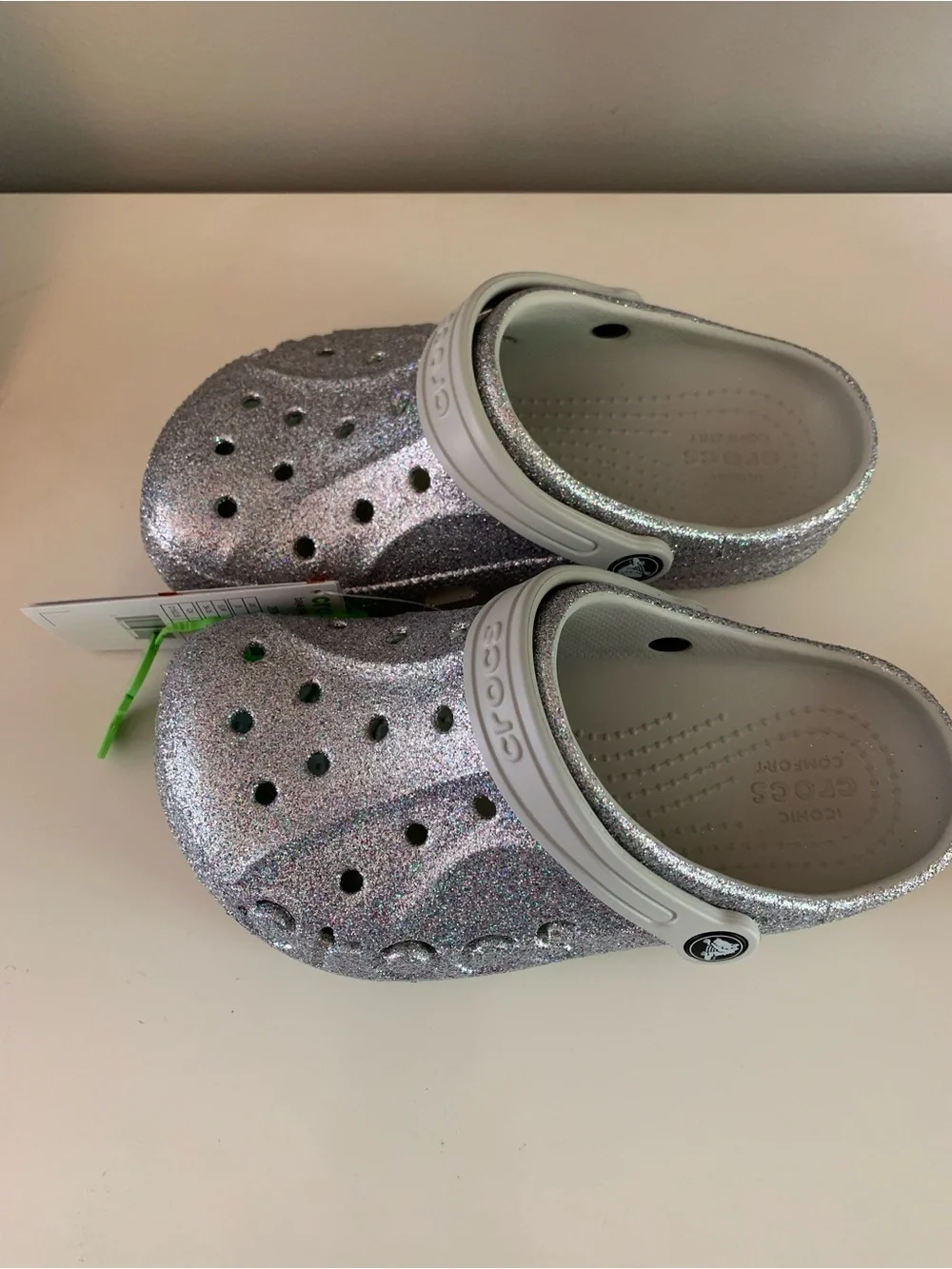 Crocs Kids Baya Clog in Silver Glitter in size 3 Brand New with Tags